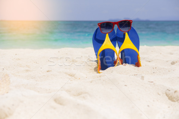 Beach sandals on the sandy sea coast, summer concept holiday and Stock photo © snowing