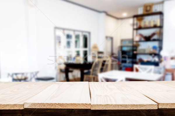 Stockfoto: Gekozen · focus · lege · bruin · houten · tafel · coffeeshop