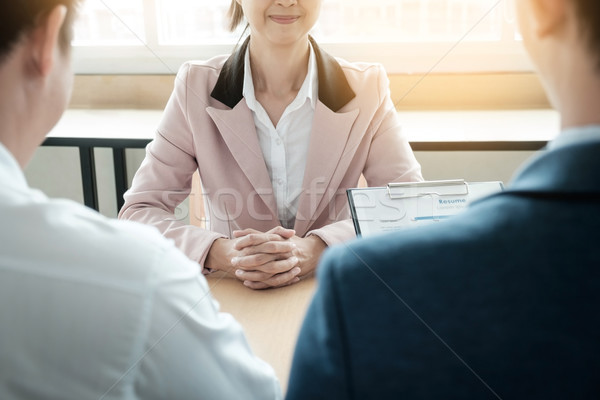 Foto stock: Bela · mulher · entrevista · de · emprego · trabalho · de · escritório · negócio · mulher · educação