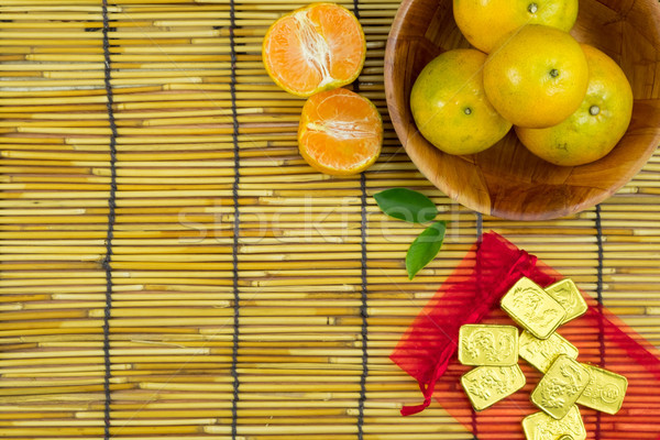 Stock photo: Flat lay holiday of Chinese new year red packet and of accessori