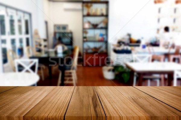 Stockfoto: Gekozen · focus · lege · bruin · houten · tafel · coffeeshop