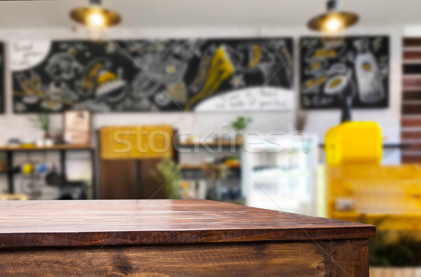 Stockfoto: Gekozen · focus · lege · bruin · houten · tafel · coffeeshop