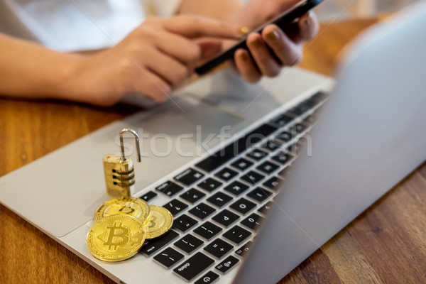 golden metal Bitcoin crypto currency investment- symbolic block  Stock photo © snowing