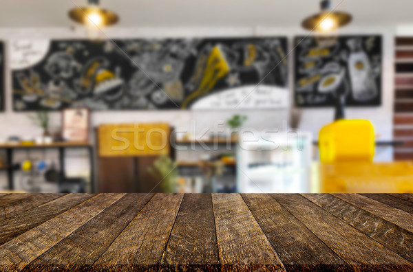 Stockfoto: Gekozen · focus · lege · bruin · houten · tafel · coffeeshop