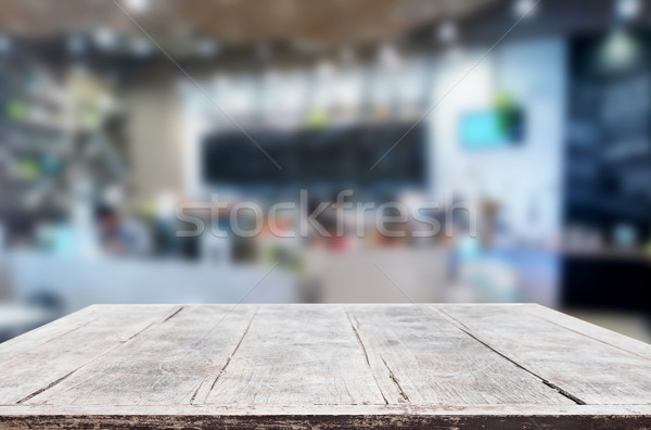 Stockfoto: Gekozen · focus · lege · bruin · houten · tafel · coffeeshop