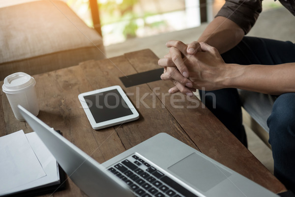 Foto stock: Auténtico · imagen · pensativo · empresario · Cafetería · sesión