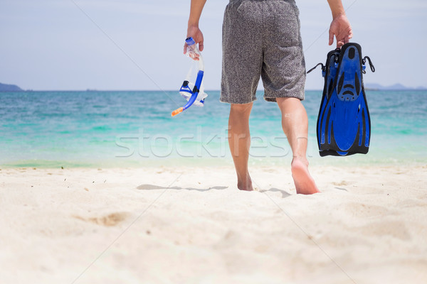 Vacation Backside of man holding snorkeling gear on tropical on  Stock photo © snowing