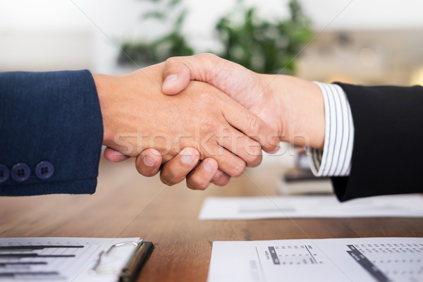 Two confident business man shaking hands during a meeting in the Stock photo © snowing