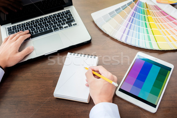Stock photo: Hands of male hipster modern graphic designer in office working 