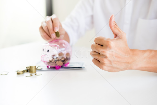 [[stock_photo]]: Affaires · pièce · faible · tirelire