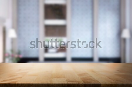 Foto stock: Vacío · mesa · de · madera · superior · Blur · ventana · vidrio