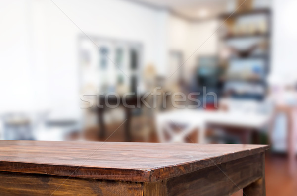 Stock foto: Ausgewählt · Schwerpunkt · leer · braun · Holztisch · Cafeteria