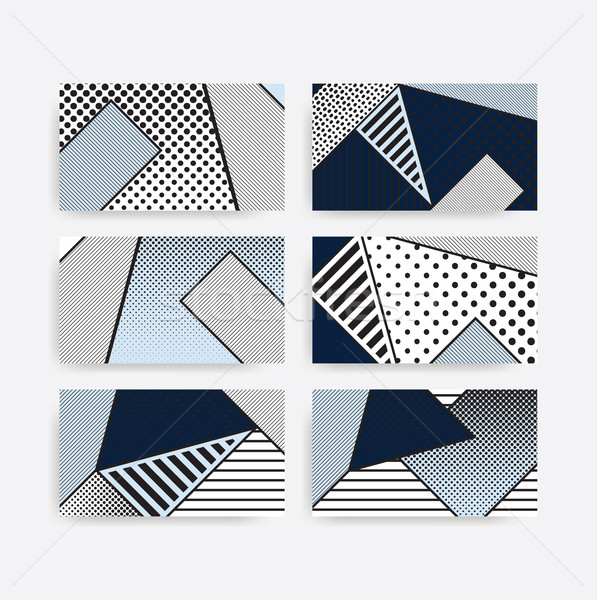 Stock photo: black and white pop art geometric pattern set 