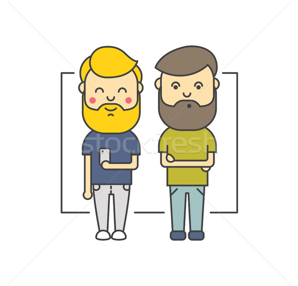 Isolated flat hipster men with beard using smartphone Stock photo © softulka