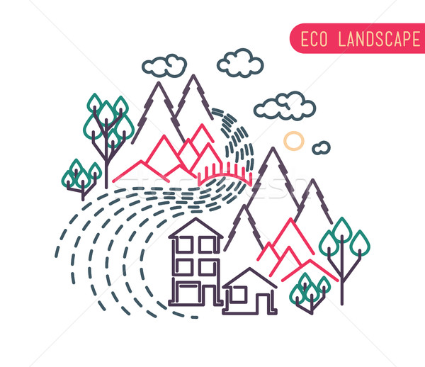 Thin line landscape flat eco design, rural background Stock photo © softulka