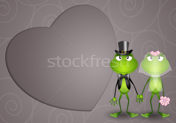 Foto stock: Rana · recién · casados · ilustración · boda · amor · Pareja