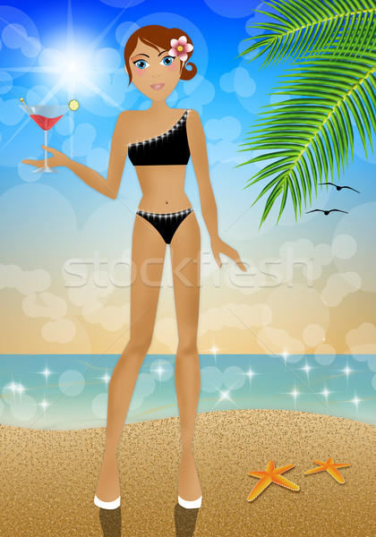 Woman with cocktail on the beach Stock photo © sognolucido