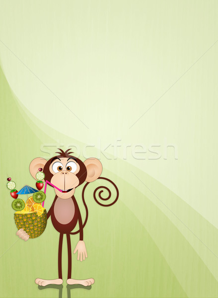 Maimuţă ananas cocktail ilustrare bea petrecere Imagine de stoc © sognolucido