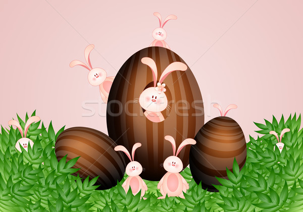 Rabbits in chocolate Easter eggs Stock photo © sognolucido