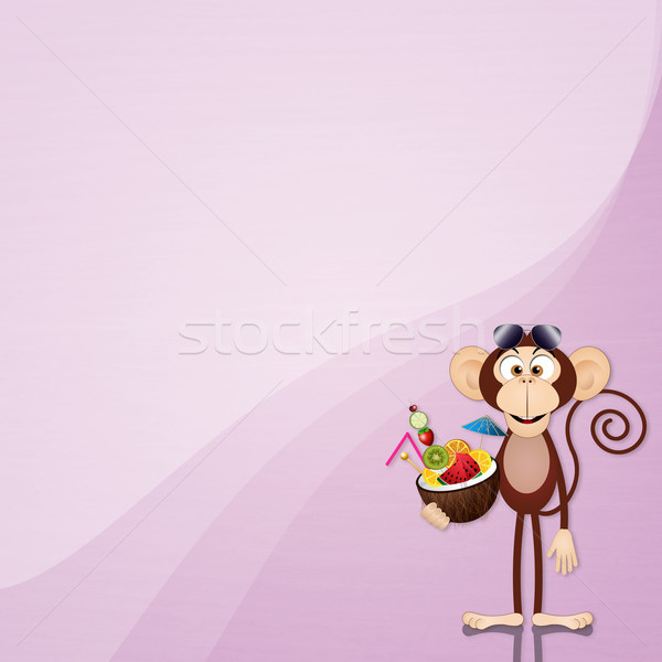 Monkey with coconut background Stock photo © sognolucido