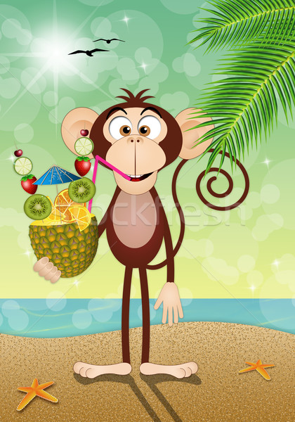 Monkey with pineapple on the beach Stock photo © sognolucido