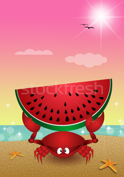 Funny crab with watermelon on the beach Stock photo © sognolucido