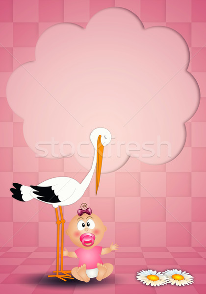 Stockfoto: Pasgeboren · briefkaart · ooievaar · meisje · baby · kind