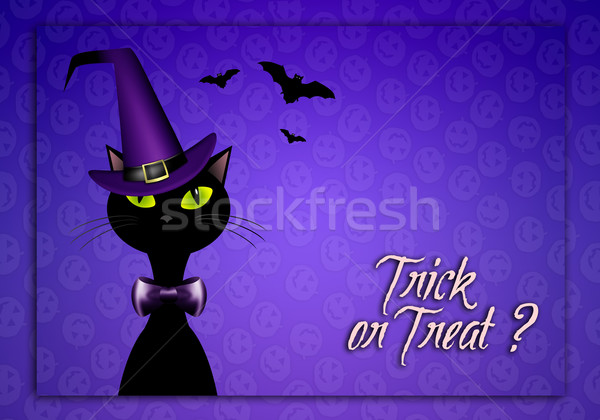 Trükk csemege illusztráció fekete macska boldog halloween Stock fotó © sognolucido
