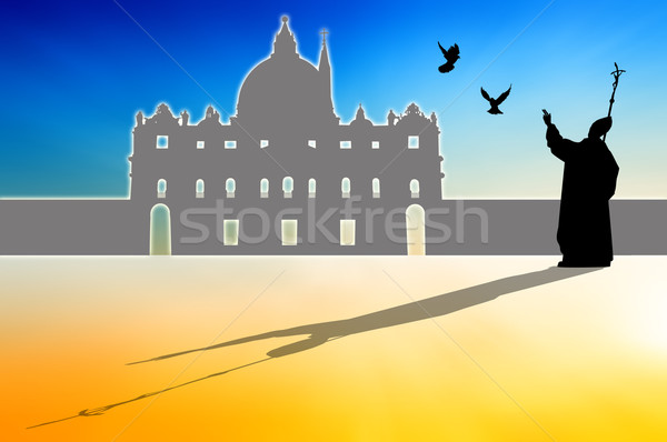 Paus silhouet illustratie vaticaan kerk duif Stockfoto © sognolucido