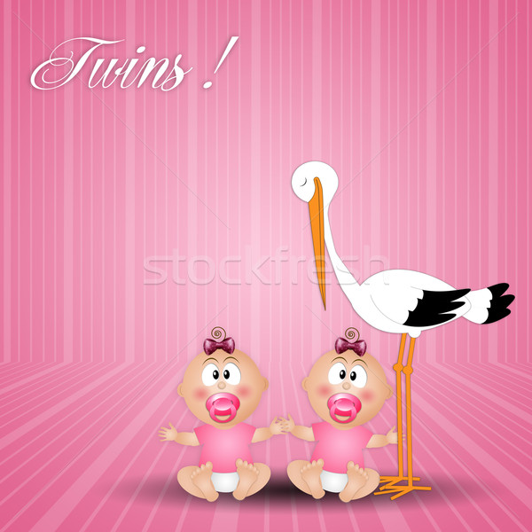 stork with twin girls Stock photo © sognolucido