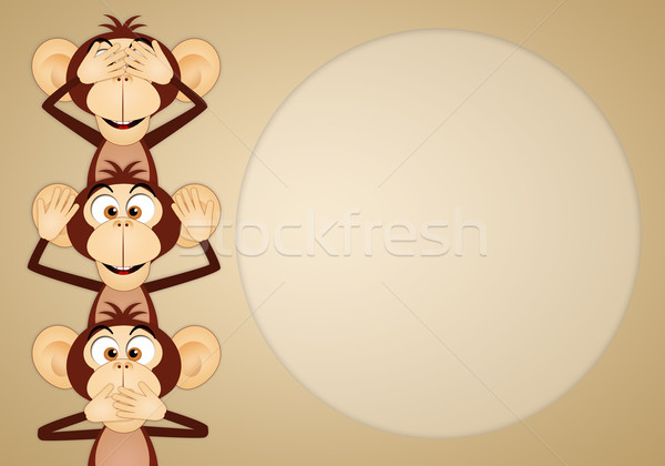 Drie wijs apen grappig godsdienst concept Stockfoto © sognolucido