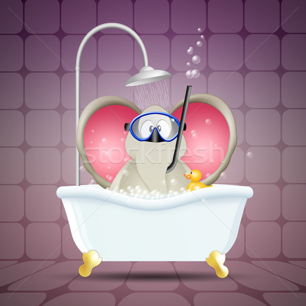 Elephant with diving mask in bath Stock photo © sognolucido