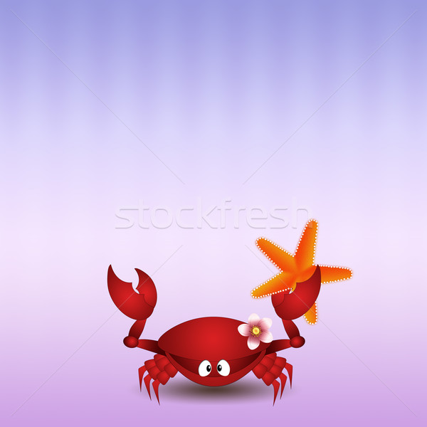 Crab steaua de mare ilustrare amuzant plajă mare Imagine de stoc © sognolucido