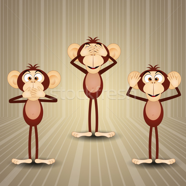 Trois judicieux singes illustration bouche parler Photo stock © sognolucido