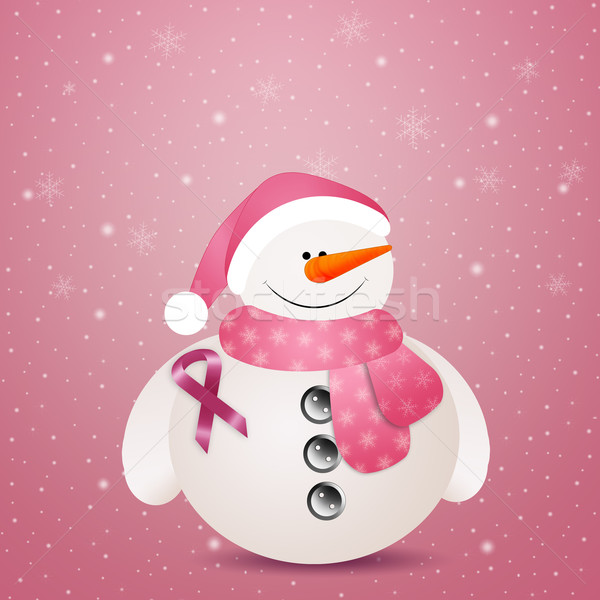 Pink snowman with pink ribbon Stock photo © sognolucido