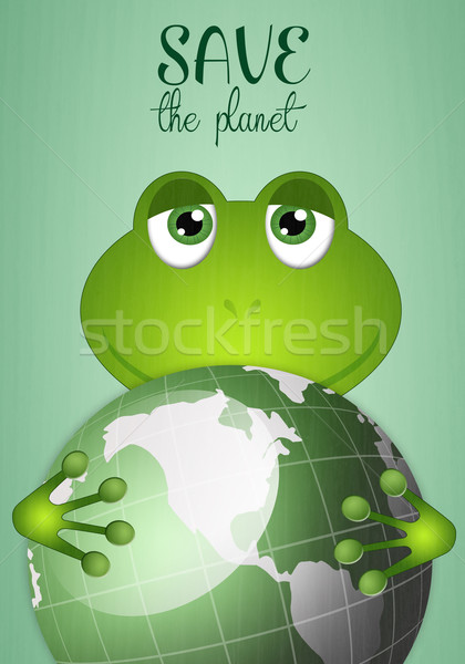 Funny frog with green earth Stock photo © sognolucido