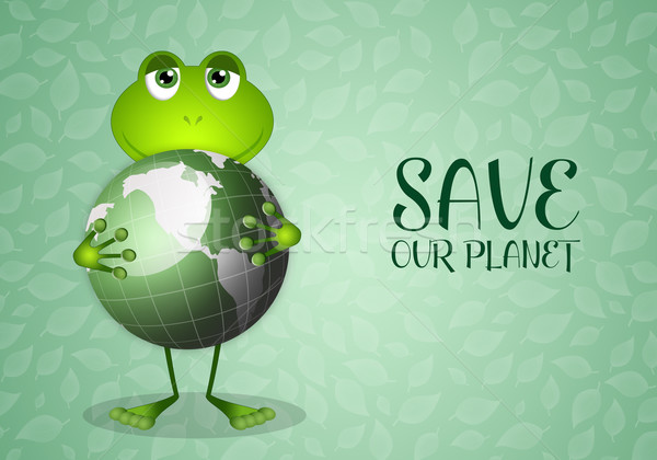 Funny frog with green earth Stock photo © sognolucido