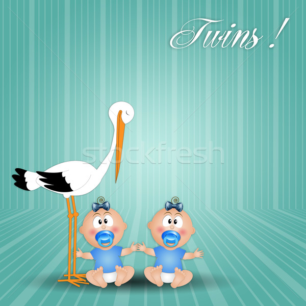 stork with twin boys
 Stock photo © sognolucido