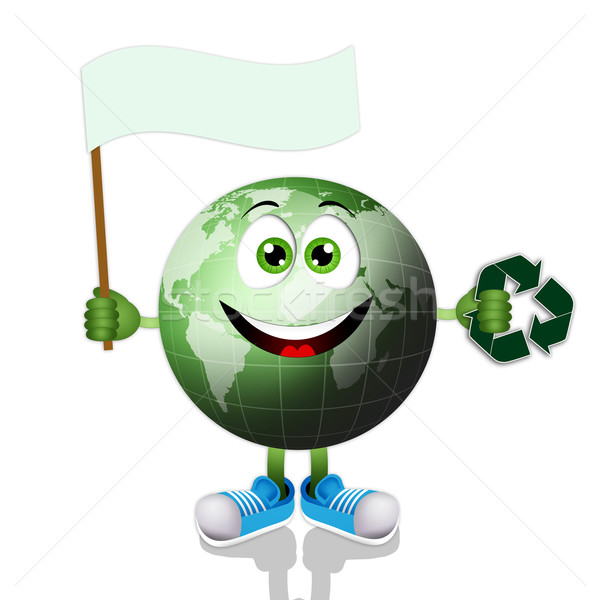 Funny green earth with recycle symbol Stock photo © sognolucido