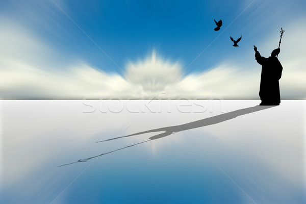 Pápa sziluett illusztráció felhős égbolt templom Stock fotó © sognolucido