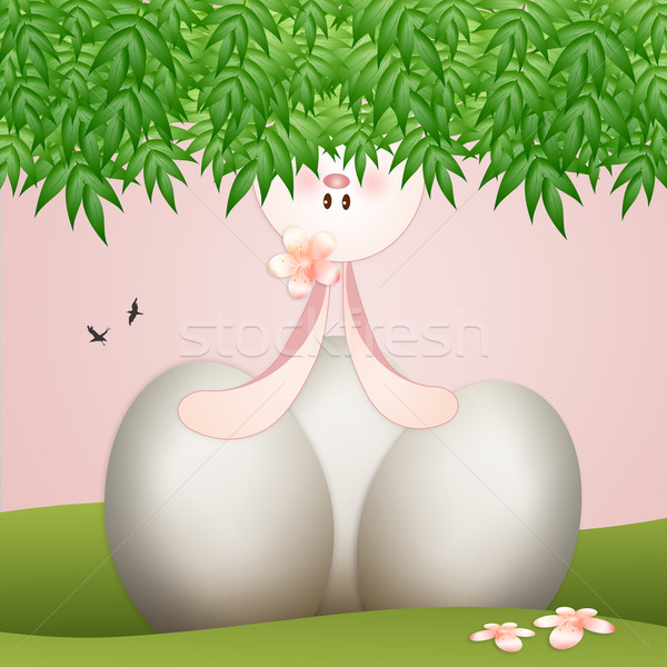 кролик яйца Христос воскрес смешные Пасху цветок Сток-фото © sognolucido