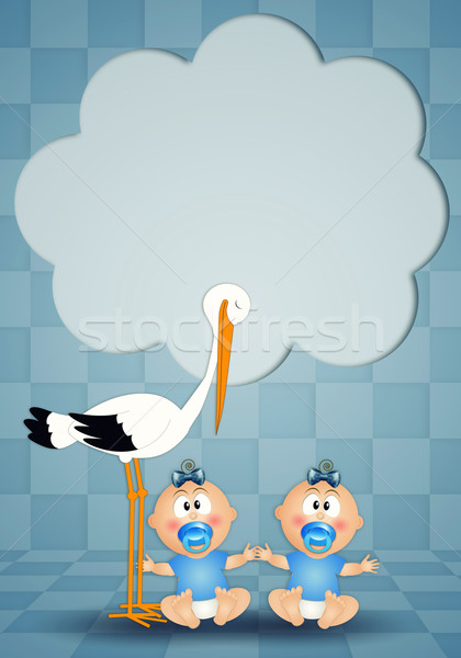 鸛 雙胞胎 男孩 嬰兒 孩子 鳥 商業照片 © sognolucido