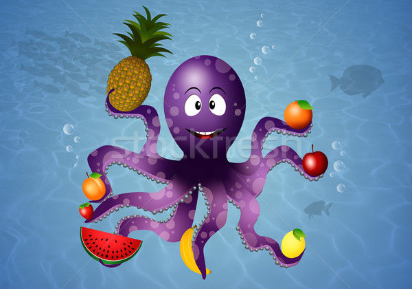 Veganistisch octopus vruchten illustratie grappig water Stockfoto © sognolucido