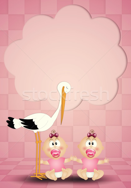 stork with twin girls Stock photo © sognolucido