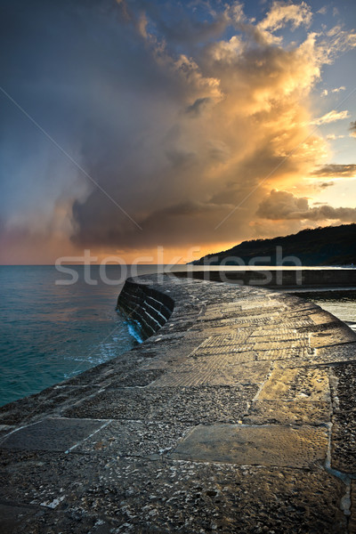 [[stock_photo]]: Dramatique · coucher · du · soleil · tempête · soleil