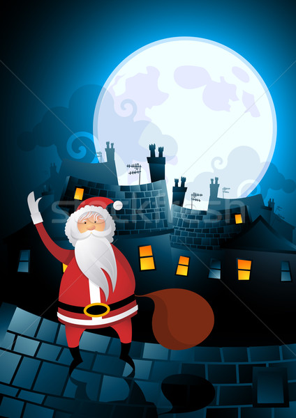 商業照片: 夜 · 聖誕節 · 聖誕老人 · 屋頂 · 房子 · 雲