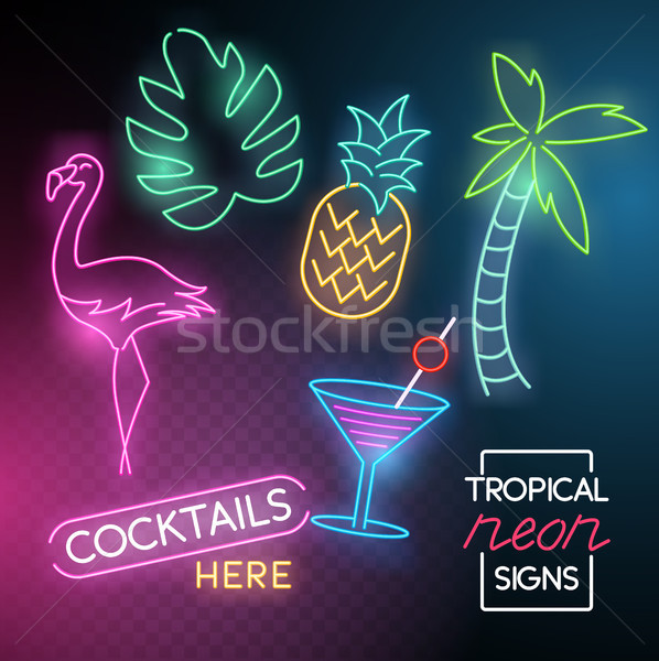 Tropical neon lumina semne set Imagine de stoc © solarseven