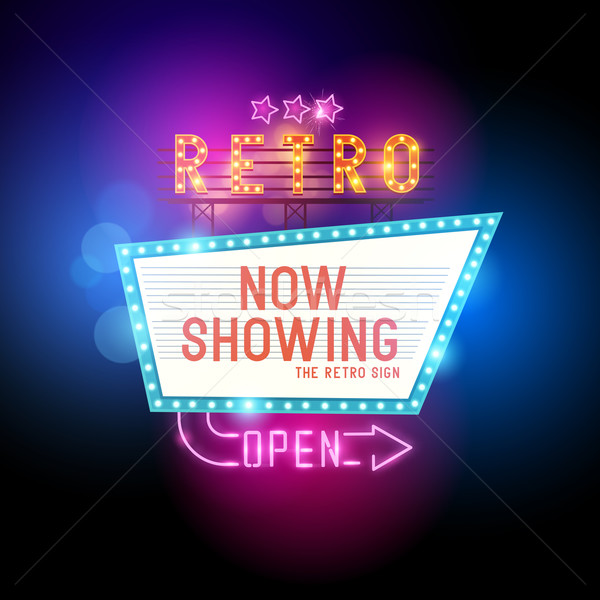 Retro imzalamak tiyatro sinema neon Stok fotoğraf © solarseven