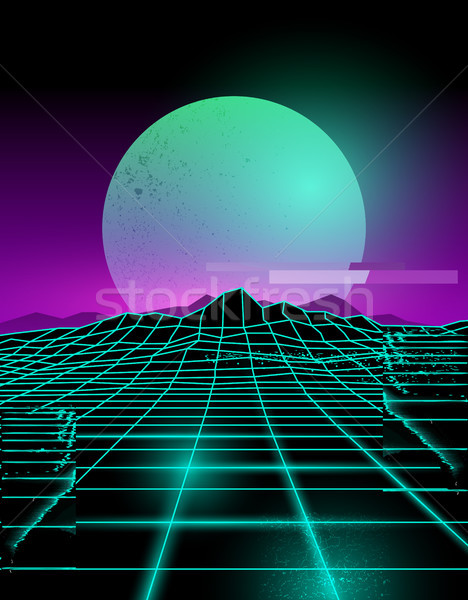 Neon toekomst futuristische grid lijnen berg Stockfoto © solarseven