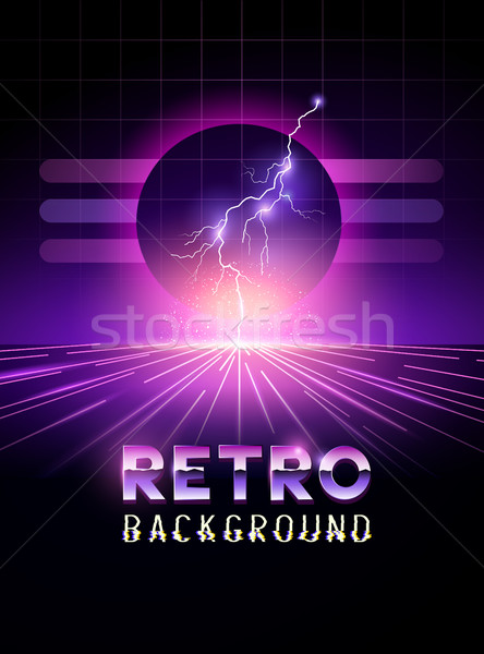 Neon horizon retro 1980 bliksem hemel Stockfoto © solarseven